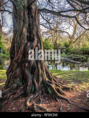 Diese wunderbare alte Baum kann in den Gärten der Newstead Abbey in Nottinghamshire gefunden werden. Es fiel mir... Stockfoto