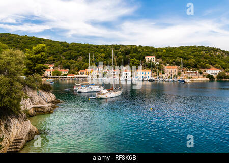 Griechenland, Blick auf Ithaka, Ionische Meer, Hafen, Kioni,, Panorama, Blick auf Ithaka, Ionisches Meer, Hafen Stockfoto