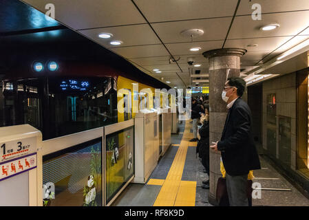 Panda Platform Screen Doors der Tokyo Metro U-Bahn Ueno Station. Stockfoto