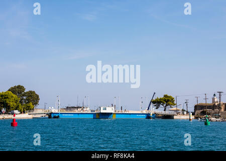 Griechenland, Lefkas, Kanal, Floating, Brücke, Santa Maura,, Panorama, Kanal, Brücke Stockfoto