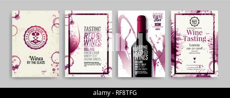 Sammlung von Vorlagen mit Wein Designs. Broschüren, Plakate, Einladungskarten, promotion Banner, Menüs. Wein Flecken Hintergrund. Vector Illustration Stock Vektor