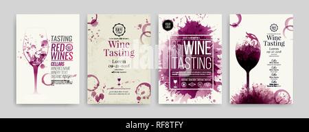 Sammlung von Vorlagen mit Wein Designs. Broschüren, Plakate, Einladungskarten, promotion Banner, Menüs. Wein Flecken Hintergrund. Vector Illustration Stock Vektor