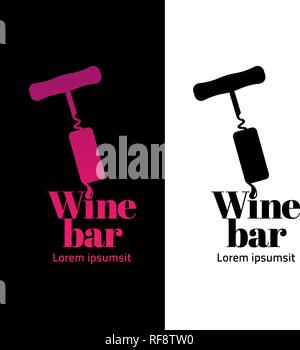 Symbol mit Abbildung der Korkenzieher und Wein. Logo für Ihren Wein. Symbol. Text Beispiel, Wein bar. Vektor Stock Vektor