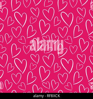 Nahtlose Muster von Hand gezeichnete Herzen. Hintergrund für Karten, Papiere, Stoffe, Tapeten, Dekoration, Werbebanner, Poster, Broschüren. Vektor illustra Stock Vektor
