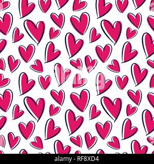 Nahtlose Muster von Hand gezeichnete Herzen. Hintergrund für Karten, Papiere, Stoffe, Tapeten, Dekoration, Werbebanner, Poster, Broschüren. Vektor illustra Stock Vektor