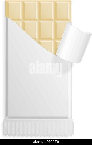 Weiße Schokolade barin eine leere Hülle mock up. Süße nachspeise Package Template. Vector Illustration Stock Vektor