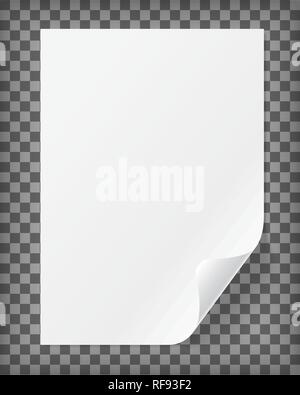 Leere A4-Blatt mit gewelltem Ecke. Realistische Vector Illustration Stock Vektor