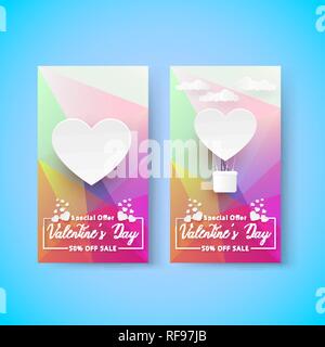 Valentines Tag bunte Verkauf vertikale Dreieck Banner, Papier Kunst, Vektor, Abbildung, eps-Datei Stock Vektor