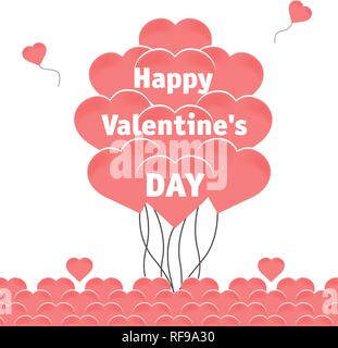 Quadratische Hintergrund mit einem Bündel Luftballons in der Form der Herzen in Coral Farbe. Die Inschrift "Happy Valentine's Day." Vorlage Grußkarte. Stock Vektor