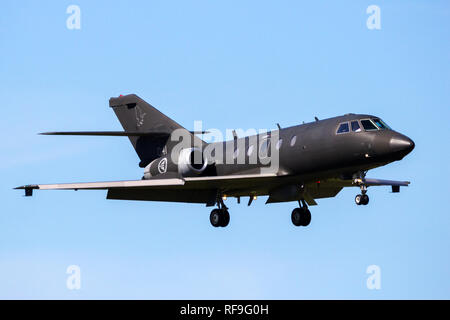 LEEUWARDEN, Niederlande - 21.April 2016: Norwegian Air Force Dassault Falcon 20 ECM elektronische Kriegsführung Flugzeug Landung auf Leeuwarden airbase Während exerc Stockfoto