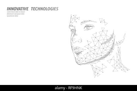 Low Poly weiblich menschliches Gesicht biometrischen Identifizierung. Anerkennung Systemkonzept. Persönliche Daten sichern access Scanning innovation Technologie. 3D Stock Vektor