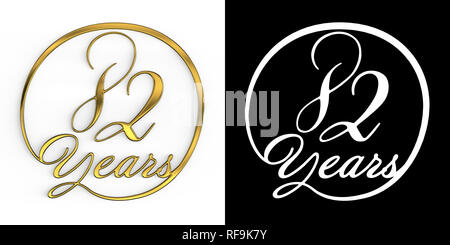 Goldene Zahl 82 Jahre (82 Jahre) in einem Kreis, Ansicht von oben, mit Alpha Kanal. 3D-Darstellung Stockfoto