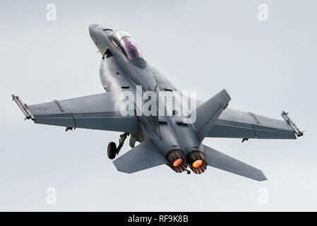 Boeing F/A-18F Super Hornet multirole Fighter Jet der United States Navy im Royal International Air Tattoo 2016. Stockfoto