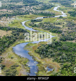 Luftbild des Khwai River, Okavango Delta, Botswana, Afrika Stockfoto