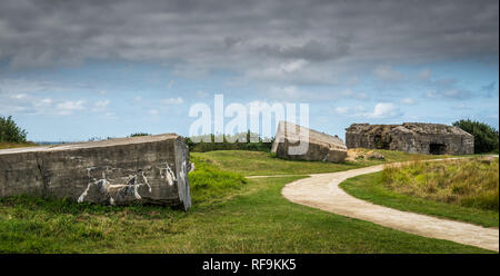 Bleibt der Deutschen Beton Bunker, die Teil des Atlantic Wall im Jahr 1944 wurden bei Ponte du Hoc in der Normandie Stockfoto