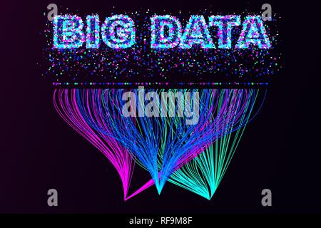Grosse Daten Visualisierung Netzwerk. Futuristische Infografiken, 3D-Welle, virtuellen, digitalen Sound, Musik. Vektor abstrakte farbenfrohe grosse Daten Informationen. Stock Vektor