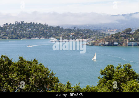 Angel Island State Park ist eine Insel in der Bucht von San Francisco, wo Wanderer einen super Blick auf die Stadt erhalten können. Stockfoto