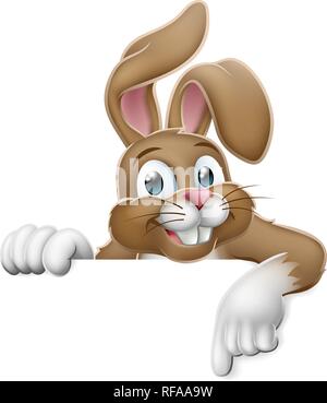 Osterhase Hase, Cartoon, am Schild Stock Vektor