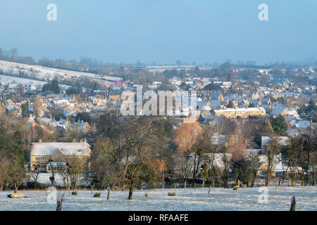 Chipping Campden im Schnee im Januar. Chipping Campden, Cotswolds, Gloucestershire, England Stockfoto