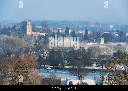 Chipping Campden im Schnee im Januar. Chipping Campden, Cotswolds, Gloucestershire, England Stockfoto