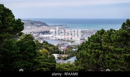 Blick auf Lyall Bay vom Mt Victoria übersehen in Wellington, Neuseeland Stockfoto