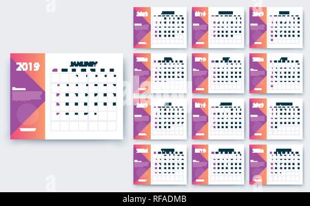 Einfacher Kalender 2019, Vektor EPS 10. Farbe Design Stock Vektor