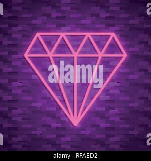 Diamond Symbol in Neon Stil. Eine Hochzeit Sammlung Symbol kann für UI, UX auf schwarzem Hintergrund verwendet werden. Stock Vektor