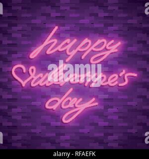 Valentines Tag. Neon-Emblem. Helle Namensschild, leichte Banner. Feier. Herz mit einem Pfeil. Vektorgrafiken Stock Vektor