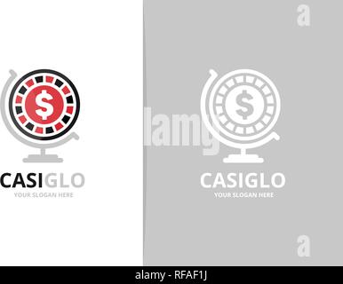Vektor Casino und Globe logo Kombination. Chip planet Symbol oder Icon. Einzigartige roulette spiel Logo Design Template. Stock Vektor