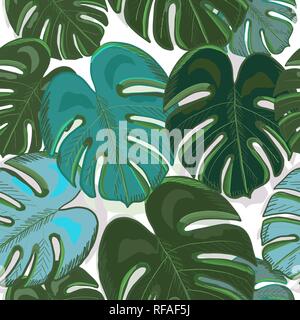 Tropischen bunten monstera Blätter Hintergrund. Hand gezeichnet Tropic leaf wiederholte Muster Stock Vektor