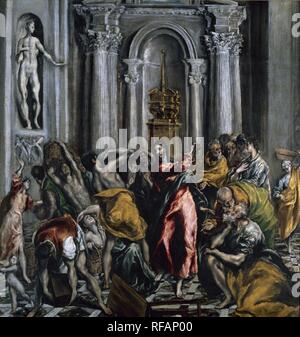 Jesus die Händler aus dem Tempel - 1610/14 - 106 x 104 cm, Öl auf Leinwand. Autor: GRECO, El. Lage: Iglesia de San Gines. MADRID. Spanien. Stockfoto