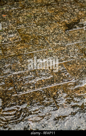 Miracema Granit Pflaster nass durch den Regen. Florianopolis, Santa Catarina, Brasilien. Stockfoto