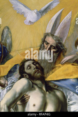 "Trinity" (Detail), 1577-1579, Öl auf Leinwand, P 00824, vor der Restaurierung. Autor: GRECO, El. Lage: Museo del Prado - PINTURA. MADRID. Spanien. Stockfoto