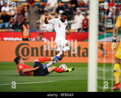 Abu Dhabi, VAE. 25. Jan 2019. Korea v Katar im Zayed Sports City Stadium in Abu Dhabi, Vereinigte Arabische Emirate, AFC Asian Cup, asiatische Fußball-Meisterschaft. Ulrik Pedersen/CSM. Credit: Cal Sport Media/Alamy leben Nachrichten Stockfoto