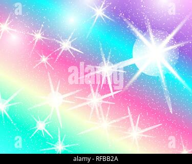 Einhorn rainbow Hintergrund. Holographische sky in Pastelltönen. Helle meerjungfrau Muster in Princess Farben. Vector Illustration. Fantasy gradient Bunte Stock Vektor