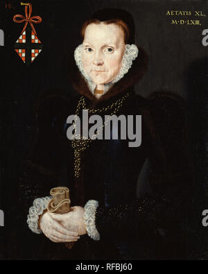 Porträt von Elizabeth Roydon, Lady Golding. Datum/Zeitraum: 1563. Malerei. Öl auf Leinwand. Höhe: 378 mm (14.88 in); Breite: 302 mm (11.88 in). Autor: Hans Eworth. Stockfoto