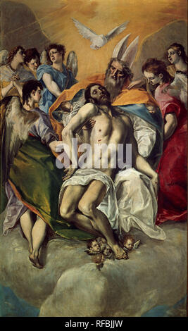 "Trinity", 1577-1579, Öl auf Leinwand, 300 cm x 179 cm, P 00824, vor der Restaurierung. Autor: GRECO, El. Lage: Museo del Prado - PINTURA. MADRID. Spanien. Stockfoto