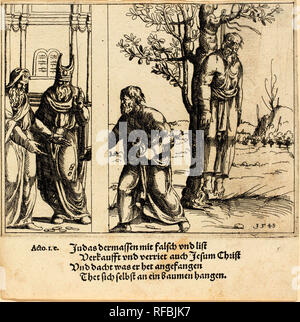 Judas gibt die dreißig Silberlinge. Stand: 1548. Medium: Radierung. Museum: Nationalgalerie, Washington DC. Autor: Augustin Hirschvogel. Stockfoto