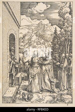 Die Visitation, aus dem Leben der Jungfrau Maria. Künstler: Albrecht Dürer (Deutsch, Nürnberg 1471-1528 Nürnberg). Maße: Blatt: 17 x 11 cm. (43,2 x 29,8 cm) Platte: 11 3/4 x 8 3/16 in. (29,8 x 20,8 cm). Datum: 1503-4. Museum: Metropolitan Museum of Art, New York, USA. Stockfoto