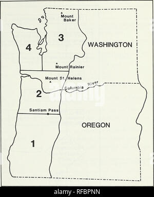 . CLIMACS: ein Computer Modell des Waldbestandes Entwicklung für die westlichen Oregon und Washington. Die Wälder und die Forstwirtschaft Oregon Datenverarbeitung; die Wälder und die Forstwirtschaft Washington (State) Datenverarbeitung. Abbildung 1. Das Modell gilt für vier geographische Regionen in Oregon und Washington. Hauptprogramm Das Hauptprogramm verwaltet das gesamte Modell durch Initialisierung des Jahres und Grundstück rep-licate Zähler, Einstellung der Daten Storage Array auf Null, und die großen Sub-Routinen, wie in Abbildung 2 dargestellt. Eine Nachfolge Sequenz kann Vorkommen auf Grundstücken replizieren und für so viele Jahre wie die vom Benutzer angegeben werden. Die Mo Stockfoto