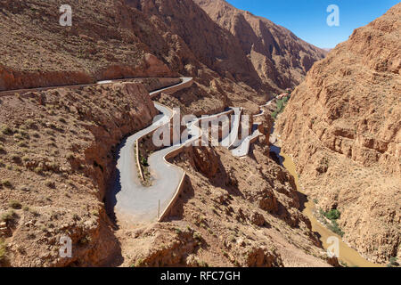 Die verwinkelten Straßen der Dades-schlucht Pass in Marokko, Afrika Stockfoto