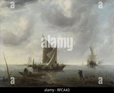 Schiffe vor Anker in einer ruhigen Meer. Dating: C. 1640 - C. 1679. Maße: H 47,5 cm x W 60,5 cm x T 3,3 cm, d 8,6 cm. Museum: Rijksmuseum, Amsterdam. Autor: Jan van de Cappelle. Stockfoto