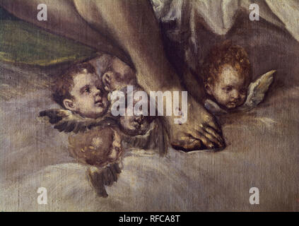 "Trinity" (Detail), 1577-1579, Spanish School, Öl auf Leinwand, P 00824, vor der Restaurierung. Autor: GRECO, El. Lage: Museo del Prado - PINTURA. MADRID. Spanien. Stockfoto