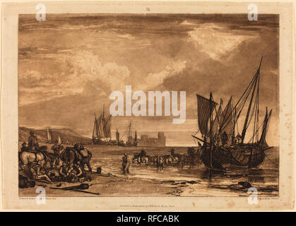 Szene an der französischen Küste. Vom: veröffentlicht 1807. Medium: Radierung und schabkunst. Museum: Nationalgalerie, Washington DC. Autor: Joseph Mallord William Turner und Charles Turner. TURNER, Joseph Mallord William. Entworfen und von Joseph Mallord William Turner geätzt. Stockfoto