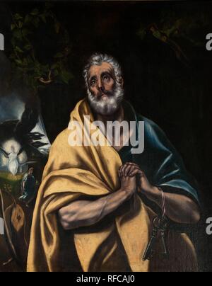 El Greco und Werkstatt/' die Tränen von San Pedro", C. 1600, Malerei (Öl auf Leinwand), 111 x 88,6 cm. Museum: Museo Cau Ferrat, Colección Santiago Rusiñol, Sitges, Barcelona, Catalunya, España. Stockfoto