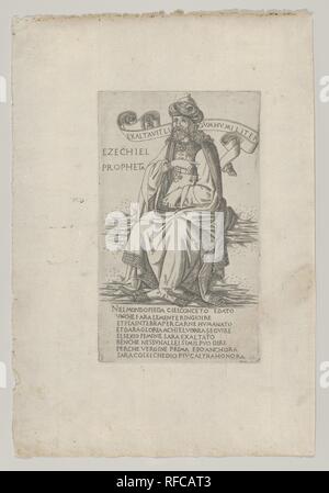 Der Prophet Hesekiel, von Propheten und Sibyllen. Artist: Francesco Botticini (Florenz 1448-1508/27 Venedig (?)); Nach Baccio Baldini (Italien, Florenz 1436?-?1487). Maße: Blatt: 11 1/2 x 7 7/8 in. (29,2 × 20 cm) Platte: 7 1/16 x 4 3/16 in. (17,9 × 10,6 cm). Serie/Portfolio: Propheten und Sibyllen. Datum: 1480-90. Dieser Ausdruck ist Teil einer Serie besteht aus vierundzwanzig Propheten und zwölf Sibyllen, modelliert nach der Serie von dem gleichen Thema von Baccio Baldini (tib. 2403.052-089). Von Rosselli Stiche sind in der breiten Art und Weise ausgeführt und im italienischen Stil, in der Erwägung, dass Baldini's sind in der Feinen Stockfoto