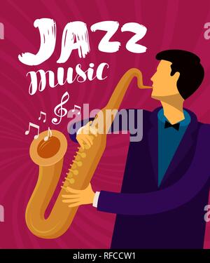 Jazz Musik. Musiker spielt das Saxophon. Vector Illustration Stock Vektor