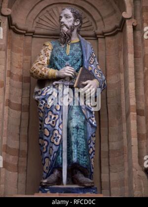 SAN PABLO DE PORTADA PRINCIPAL. Lage: IGLESIA DE SAN JUAN BAUTISTA. PALMA DEL CANDADO. Huelva. Spanien. Stockfoto