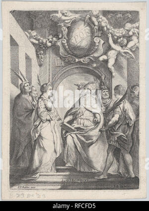 Der hl. Gregor von anderen Heiligen umgeben, vor der ein Torbogen mit Putten holding Girlanden Overhead. Artist: Nach Peter Paul Rubens (Flämische, Siegen 1577-1640 Antwerpen); Jacob de Wit (Niederländisch, Amsterdam 1695-1754 Amsterdam). Abmessungen: Platte: 8 x 5 7/8 in. (20,3 × 14,9 cm) Blatt: 8 3/4 x 6 7/16 in. (22,3 × 16,4 cm). Datum: Ca. 1711-54. Museum: Metropolitan Museum of Art, New York, USA. Stockfoto