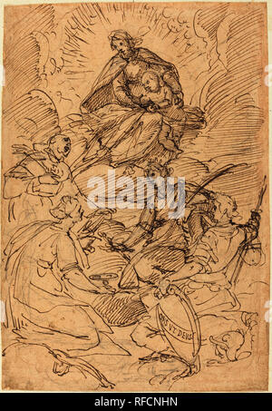 Die Madonna mit dem Kind in Herrlichkeit durch die Heiligen verehrt. Stand: vor 1613. Abmessungen: insgesamt: 31 x 21,5 cm (12 3/16 x 8 7/16 in.). Medium: Stift und brauner Tinte über Schwarze Kreide, Auf festem Bütten. Museum: Nationalgalerie, Washington DC. Autor: Giovanni Battista Paggi. Stockfoto